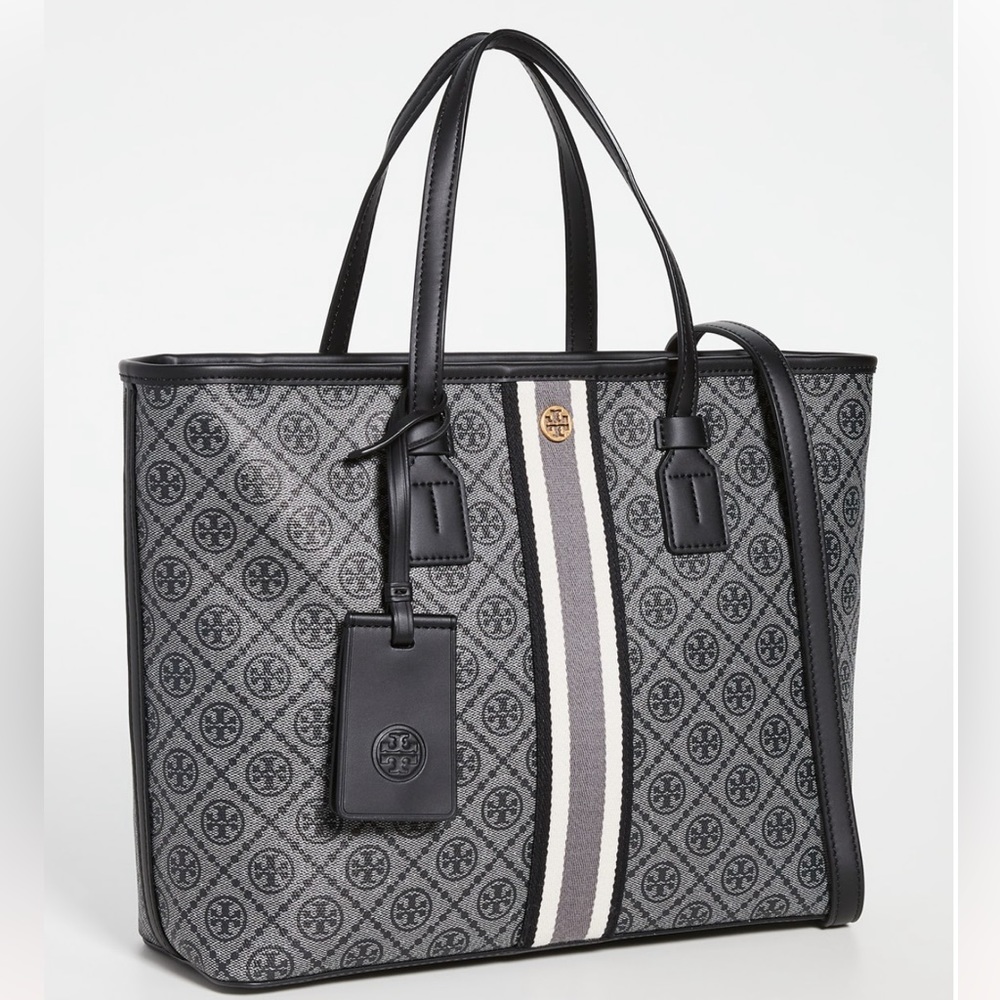 Tory Burch Black Coated Canvas T Monogram Large Tote - Picture 2 of 6